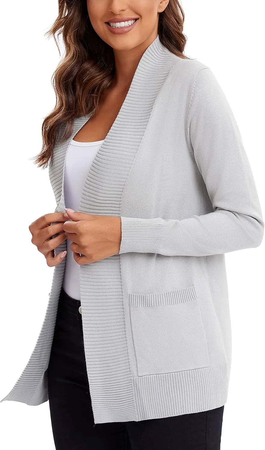 Urban CoCo Women's Lightweight Open Front Knit Cardigan Sweater Long Sleeve with Pocket