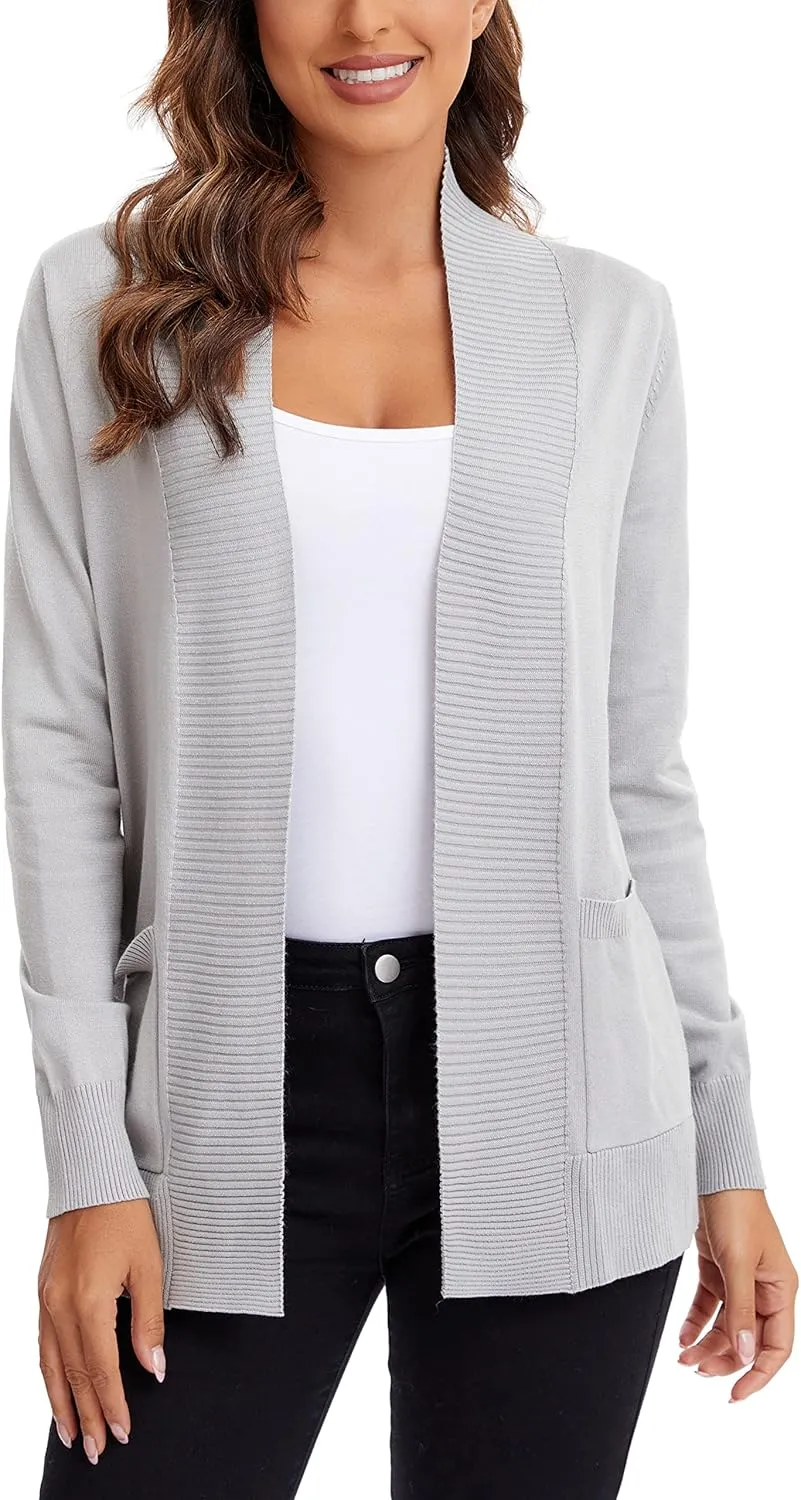 Urban CoCo Women's Lightweight Open Front Knit Cardigan Sweater Long Sleeve with Pocket