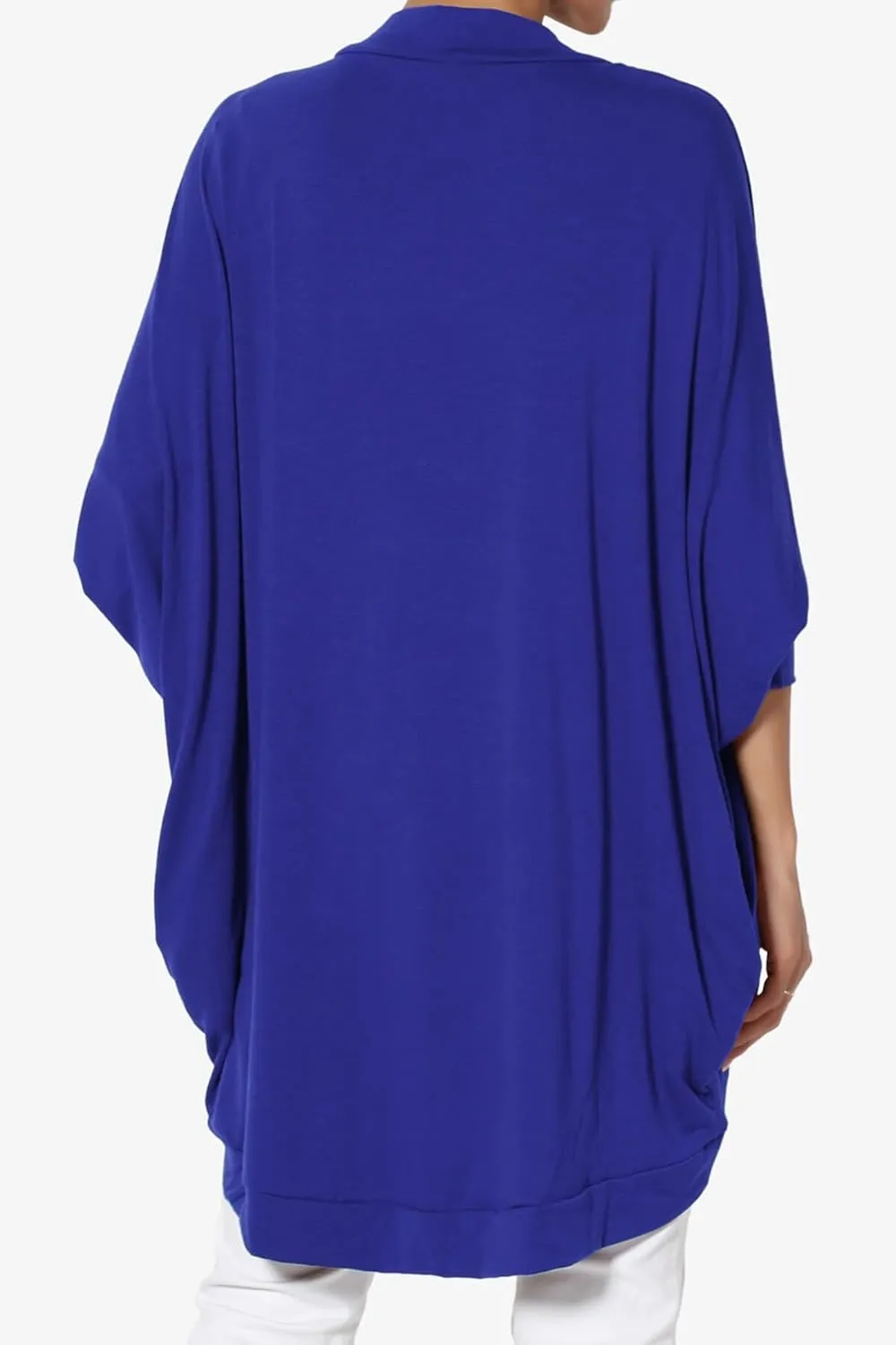 Women's Cocoon Draped Jersey Knit 3/4 Sleeve Oversized Open Front Cardigan
