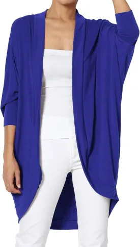 Women's Cocoon Draped Jersey Knit 3/4 Sleeve Oversized Open Front Cardigan