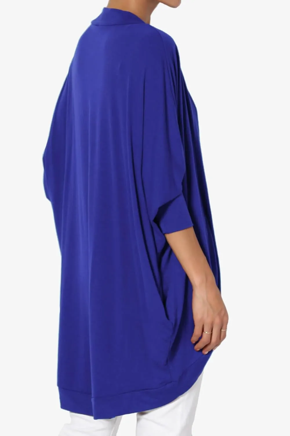 Women's Cocoon Draped Jersey Knit 3/4 Sleeve Oversized Open Front Cardigan