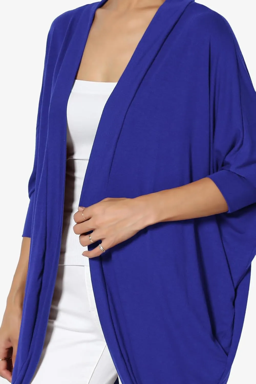 Women's Cocoon Draped Jersey Knit 3/4 Sleeve Oversized Open Front Cardigan