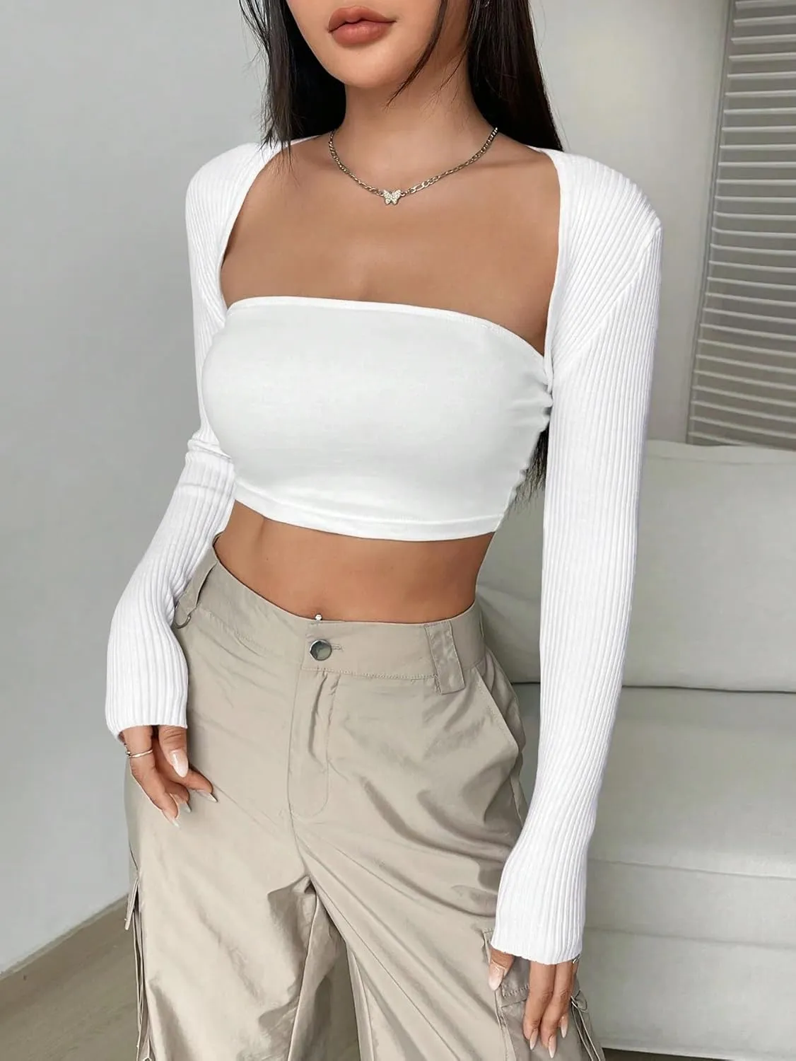 Womens Crop Cardigan Sweater Open Front Lightweight Knit Shrug Cardigan