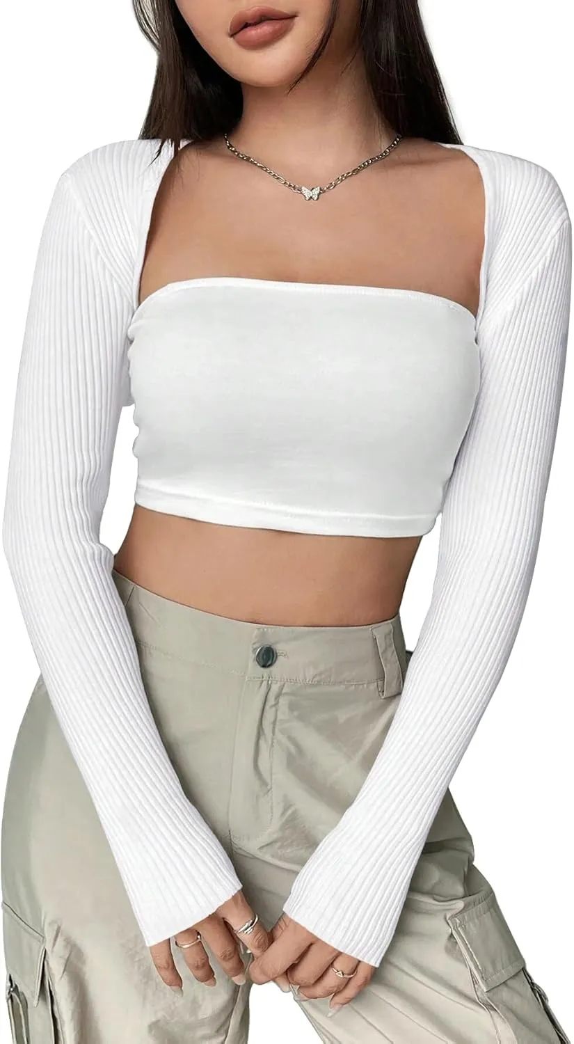 Womens Crop Cardigan Sweater Open Front Lightweight Knit Shrug Cardigan