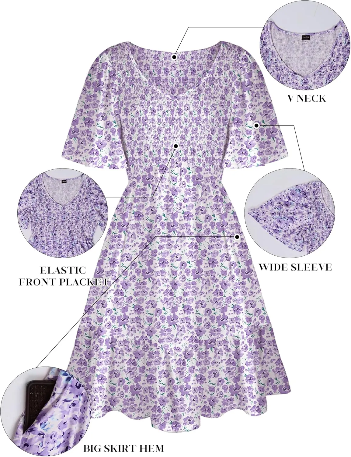 Womens Cute Floral Smocked V Neck Flutter Sleeve Sundress with Pockets Casual Spring Summer Dresses for Women 2025