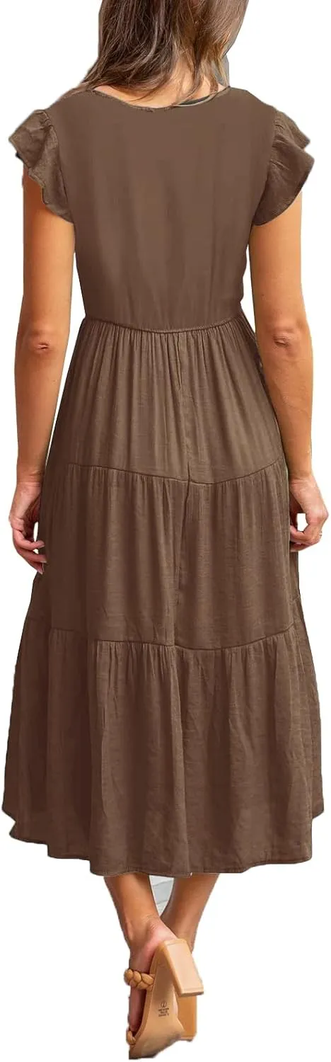 Womens Flutter Short Sleeve Smocked Tiered Nursing Dress for Breastfeeding