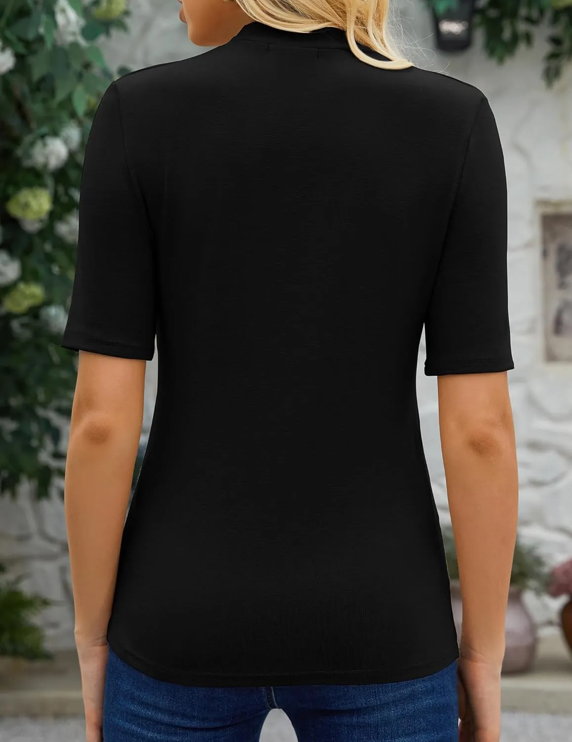 Womens Mock Neck Tops Dressy Casual Half Short Sleeve Mock Turtleneck Shirts Basic Tee Tops Blouse