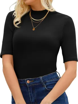 Womens Mock Neck Tops Dressy Casual Half Short Sleeve Mock Turtleneck Shirts Basic Tee Tops Blouse
