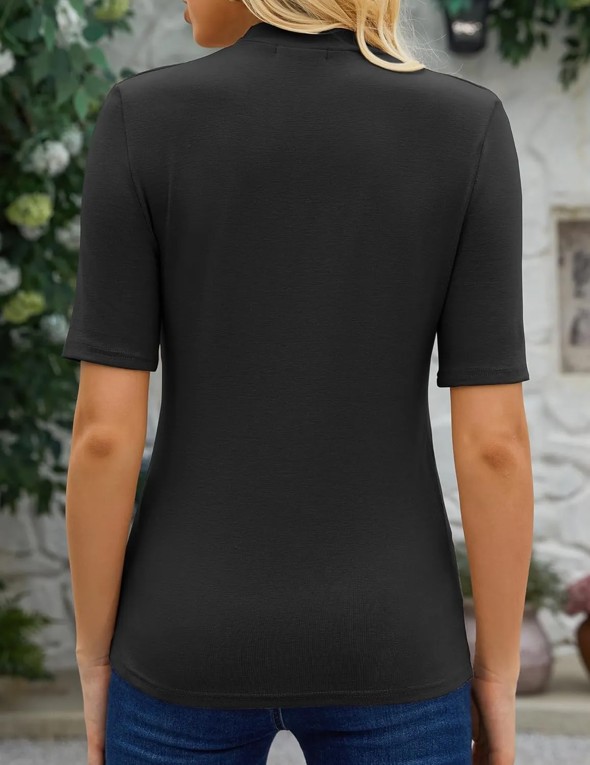 Womens Mock Neck Tops Dressy Casual Half Short Sleeve Mock Turtleneck Shirts Basic Tee Tops Blouse