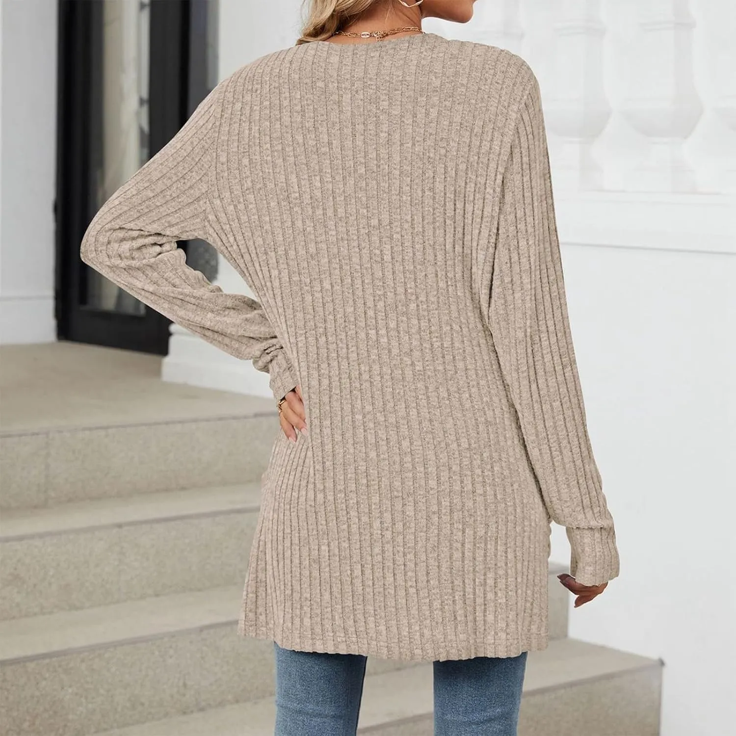 Womens Open Front Cardigan Lightweight Casual Long Sleeve Knit Sweaters Solid Color Outwear Fall Loungewear