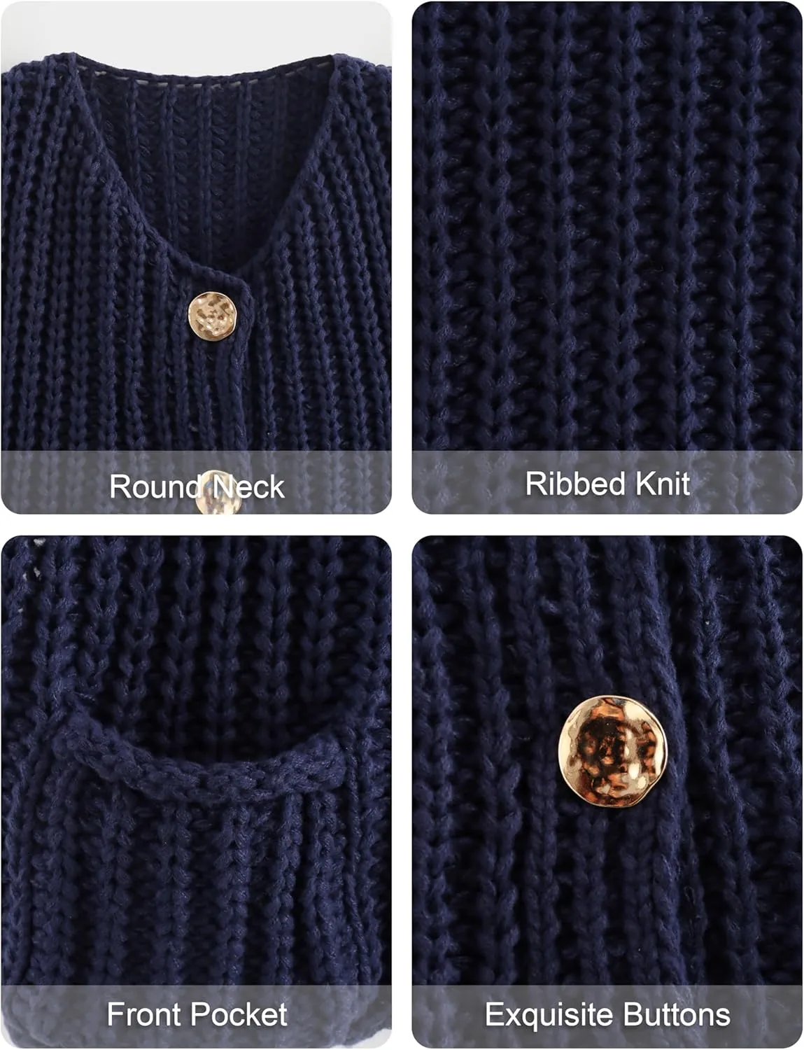 Women's Sleeveless Chunky Knit Top Casual Cropped Button Down Sweater Vest Open Front Cardigan with Pockets