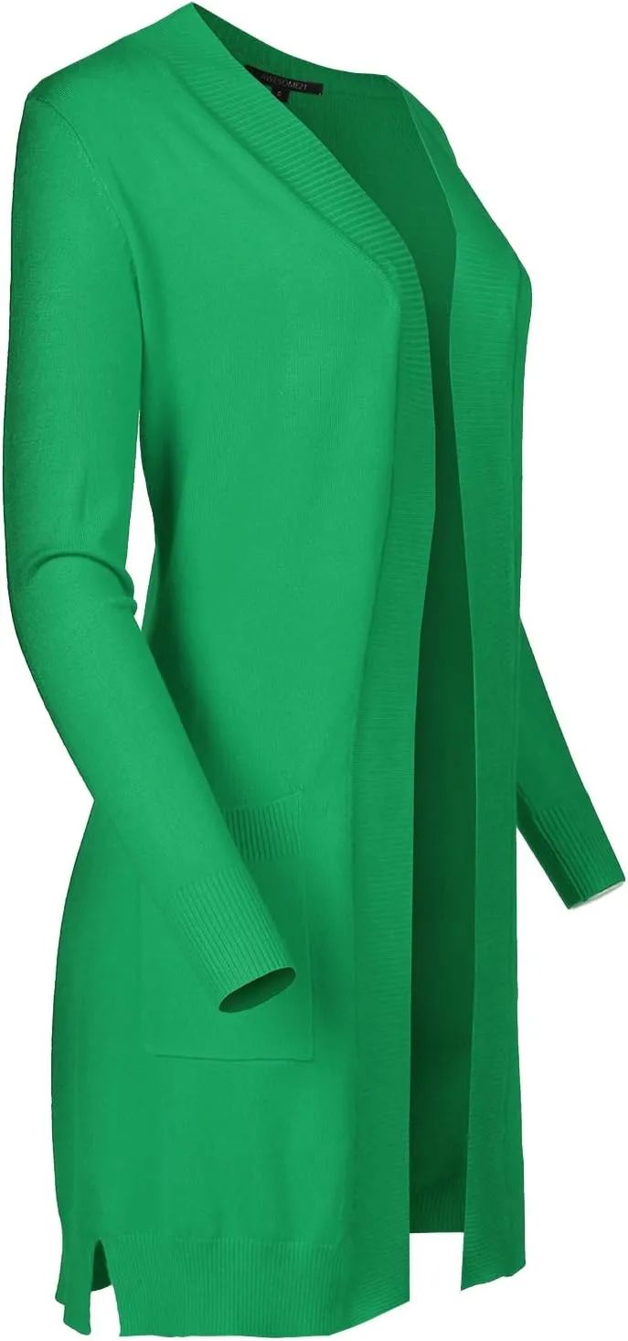Women's Solid Soft Stretch Long-line Long Sleeve Open Front Knit Cardigan