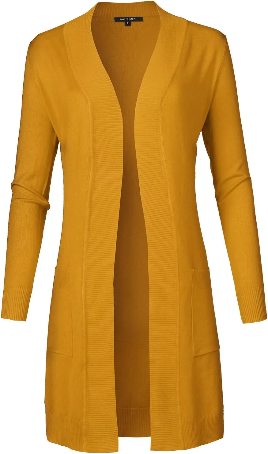 Women's Solid Soft Stretch Long-line Long Sleeve Open Front Knit Cardigan
