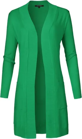 Women's Solid Soft Stretch Long-line Long Sleeve Open Front Knit Cardigan