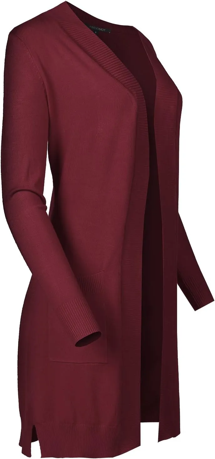 Women's Solid Soft Stretch Long-line Long Sleeve Open Front Knit Cardigan