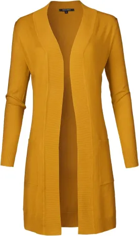 Women's Solid Soft Stretch Long-line Long Sleeve Open Front Knit Cardigan